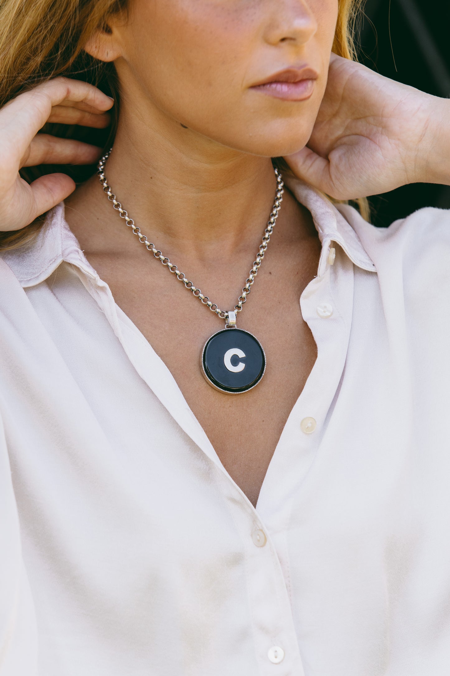 Onyx Initial Pendant