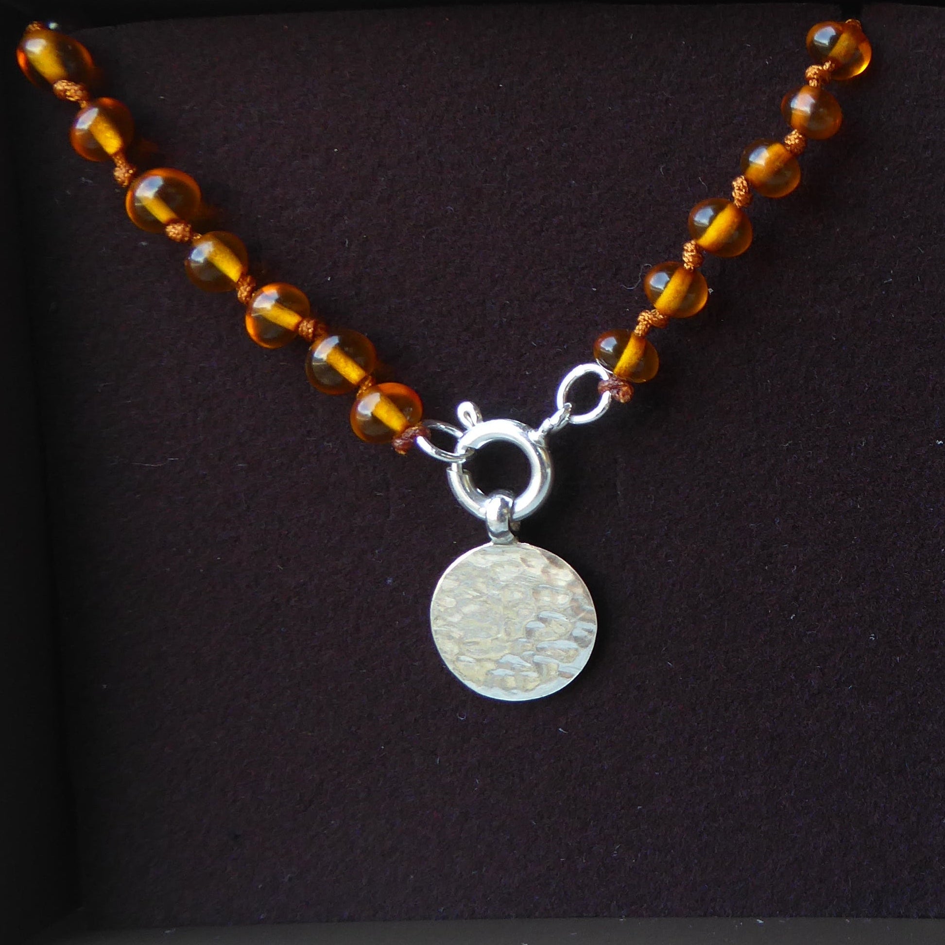 Round Amber Necklace with Silver Clasp for Babies and Children