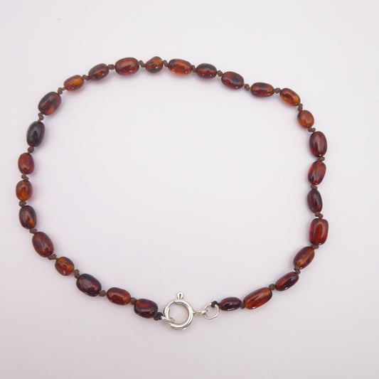 Oval Amber Necklace with Silver Clasp for Babies and Children